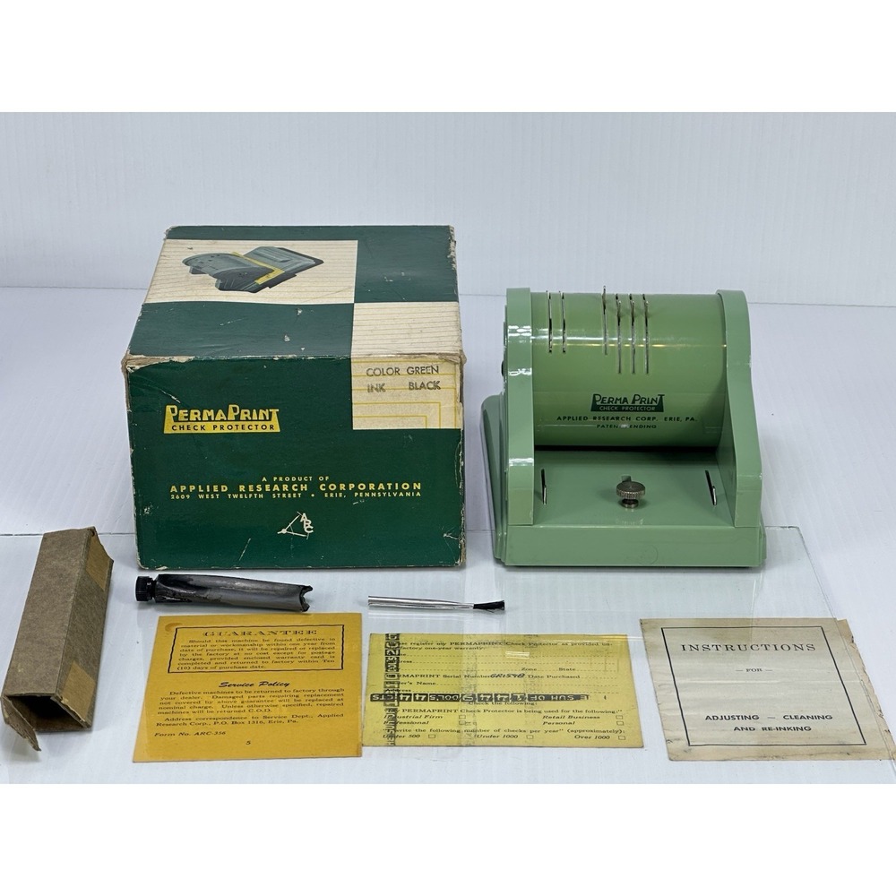 VTG Perma Print Check‎ Protector Checkwriter For Home Business Box Instructions